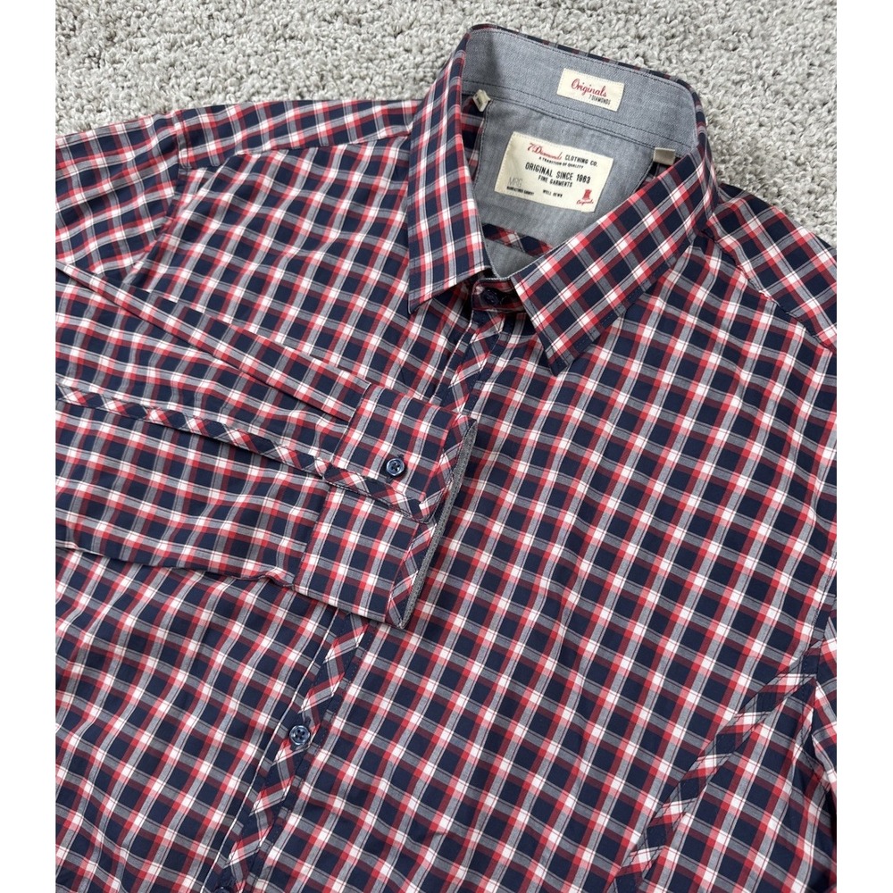 7 Diamonds Mens Long Sleeve Button Up Shirt Plaid Check Large